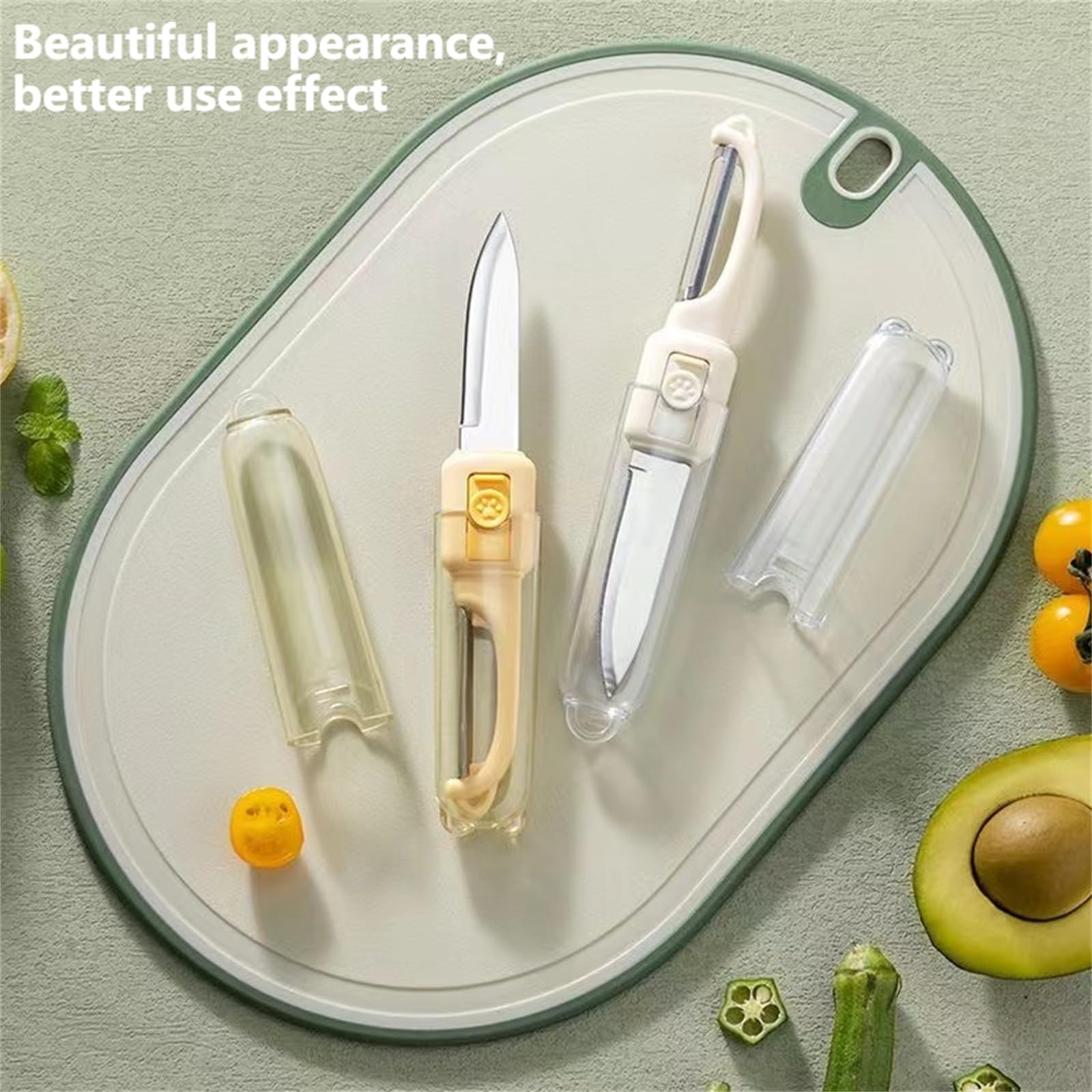 Multifunctional 2-in-1 Fruit Knife, Stainless Steel Fruit Knife with Built-in Peeler and Protective Case, Suitable for Picnics, Camping and Travel. (White)