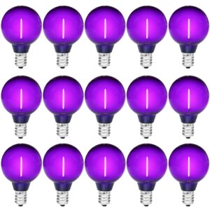 zhzhled dark purple light bulbs plastic 1 watt g40 led replacement bulbs for indoor outdoor string lights, shatterproof waterproof e12 base filament edison christmas halloween light bulbs,15 pack