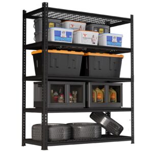 eshelf 48" w heavy duty garage shelving unit, 5-tier adjustable metal storage shelves with boltless desgin for storage in garage, warehouse, basement, 1100 lbs capacity, 48" w x 24" d x 72" h, black