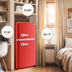 Anypro 3.2 Cu.Ft Compact Refrigerator Mini Fridge with Freezer, 2 Door Retro Small Refrigerator with Freezer, 7 Level Thermostat & Removable Shelves, Mini Fridge for Bedroom Office Apartment Dorm Bar