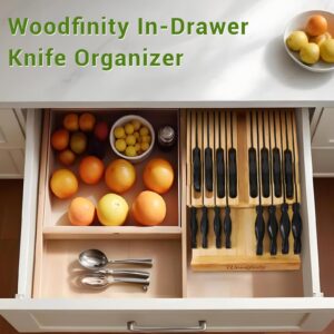 Woodfinity Bamboo Knife Drawer Organizer, Knife Drawer Organizer Insert, Kitchen Drawer Knife Holder for 12 Knives and and 1 Sharpening Steel (Without Knives)