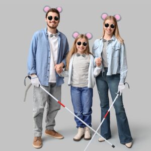 Mouse Costume Ears-Headband-Tail-Bow-Tie Accessories Set : 3 Pcs Standing Up Grey and Pink Ears Headband and Tail, Bow Tie Blind Cane Mouse Halloween Accessories Set - for Toddlers and Kids(Three Pcs)