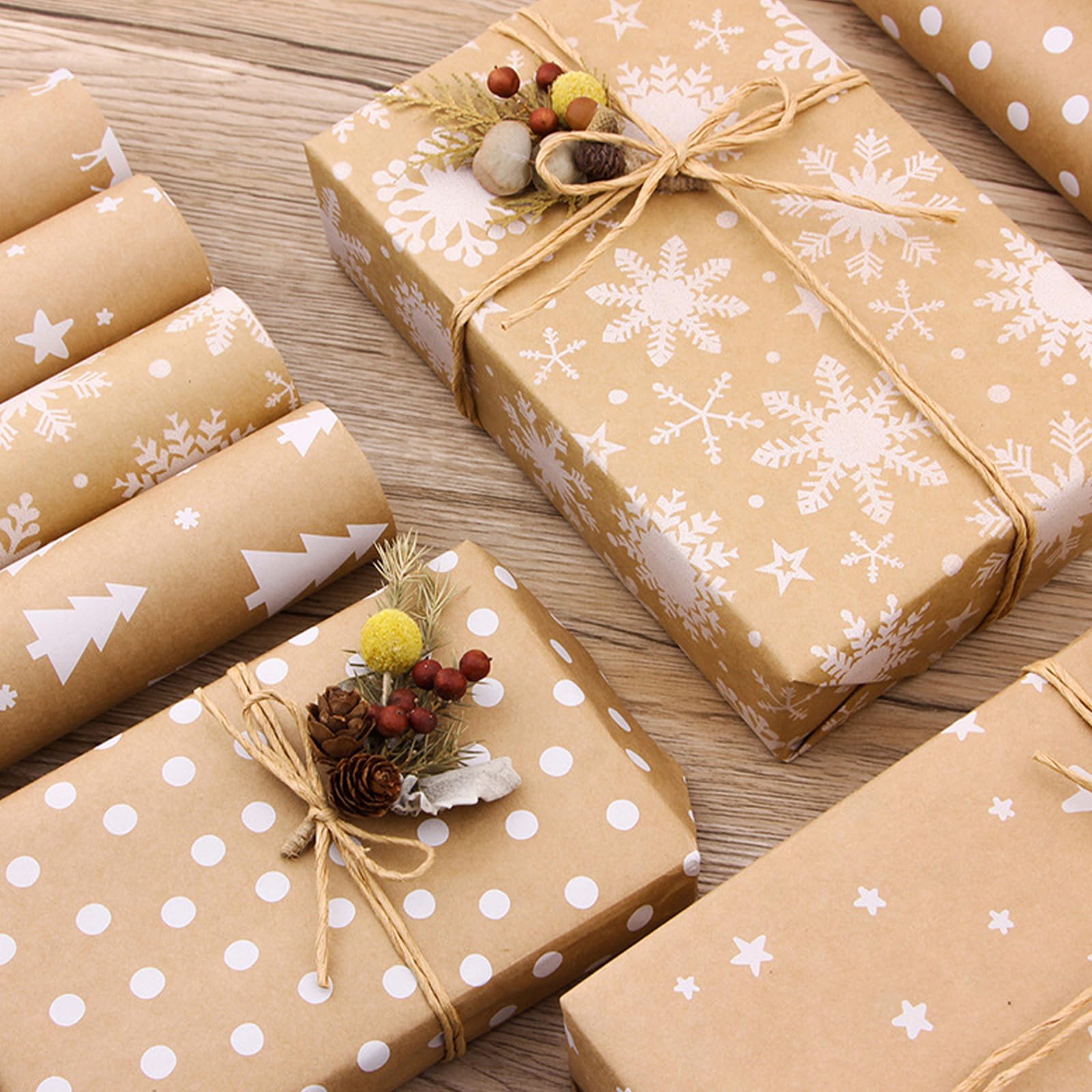 STEZHOU Wrapping Paper Set,5 Sheets Kraft Brown Recycled Gift Wrapping Paper,16.75 x 39.75 inches per sheet,Birthday,Wedding,Valentine's Day, Christmas,Baby Showe，Winter Solstice