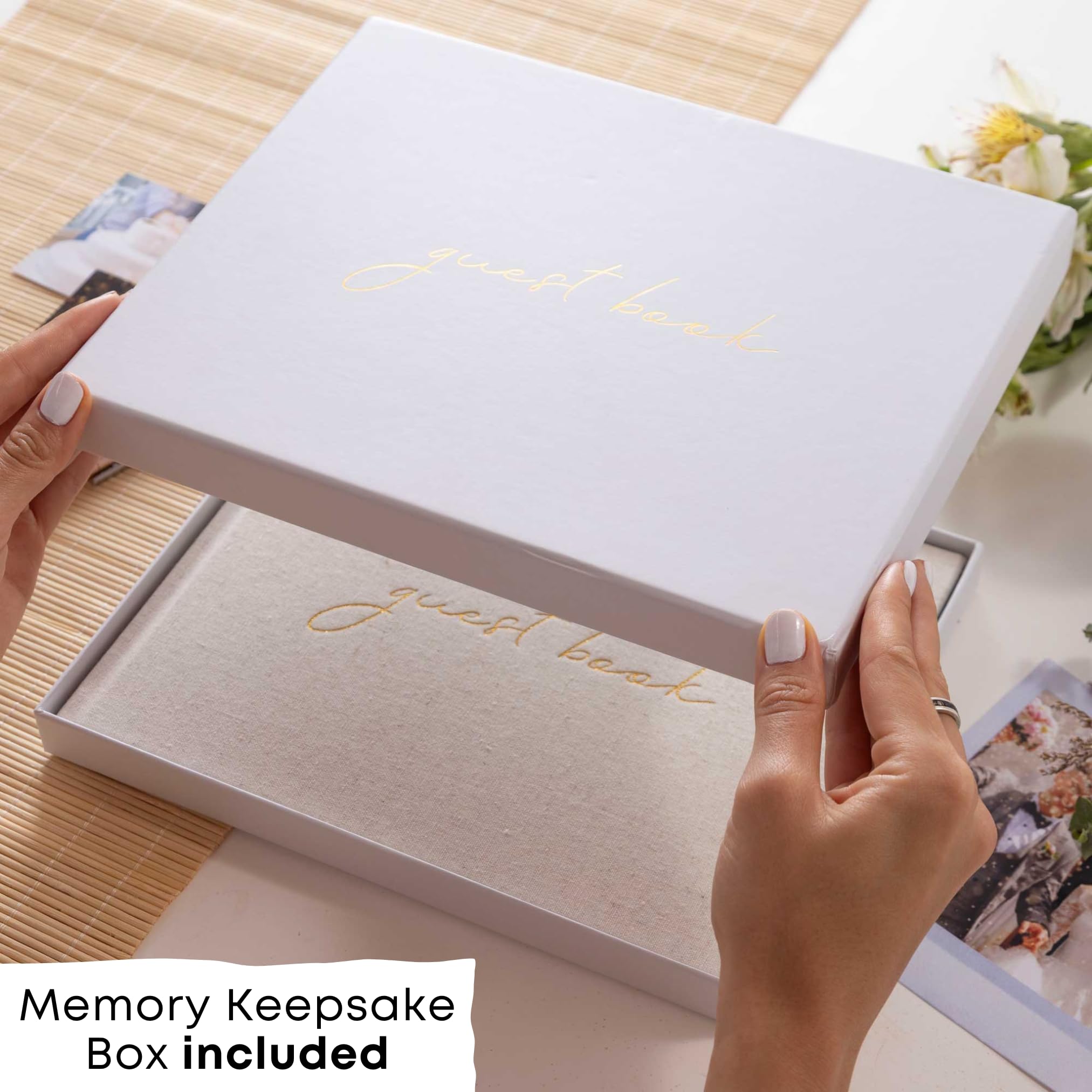 Premium Wedding Guest Book - Baby Shower Guest Book - Includes Blank Guest Book w/Keepsake Box w/100 Pages & 240 Clear Photo Corner Stickers - Polaroid Guest Book, Graduation & Special Events