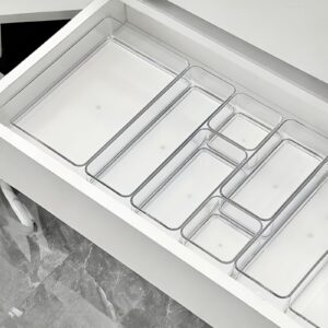 Cxsj Cjxsb 16 Pcs Non-Slip Clear Drawer Organizer Set, Versatile 5-Size Clear Desk Storage Trays for Makeup, Jewelry, and Utensils - Ideal for Dresser, Office, and Kitchen