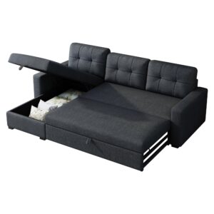 Favfurish 81.5" Sectional Sleeper Sofa with Storage Chaise, L Shaped Pull Out Couch Bed with 3 Removable Back Cushion for Living Room,Apartment,Office, Dark Grey