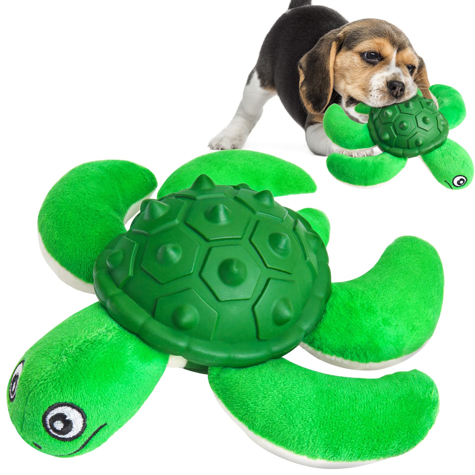 Durable Sea Turtle Squeaky Dog Toy – Bite-Resistant Plush & Rubber Chew Toy for Small, Medium, Large Dogs | Tough, Interactive Toy for Aggressive Chewers & Puppy Teething