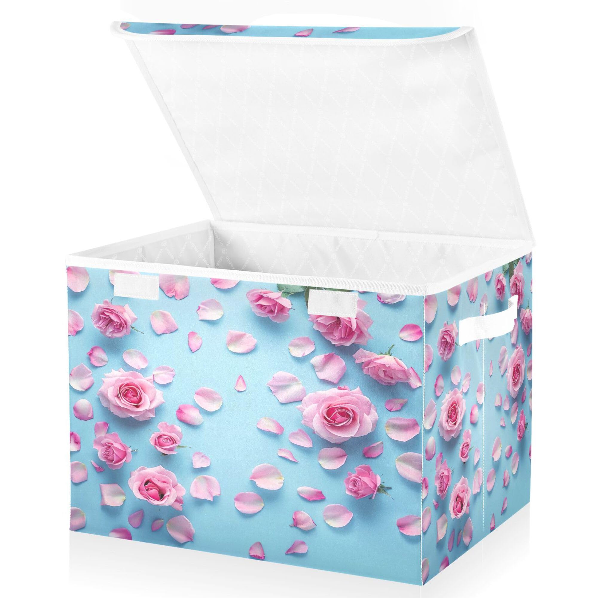 Hzwxjrlf Foldable Storage Box, Storage Bins with Lids， Storage Boxes with Handles, Storage Boxes For Clothing, Storage Bins For Homes and Offices （Beautiful Roses）