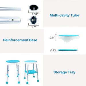 UNLICON-360° Rotating Shower Chair, Adjustable Swivel Shower Stool Tub Chair and Bathtub Seat Bench with Anti-Slip Rubber Tips and Storage for Safety and Stability