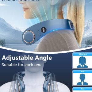 Neck Air Conditioner,Neck Fan Rechargeable Battery Operated Metal Cooling Plate AC Cooler,Personal Portable Neck Fans that Blow Cold Air,Usb Bladeless Quiet Head Wearable Hangs Around Neck Device Blue