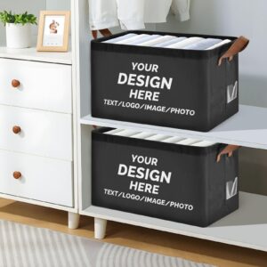 Custom Storage Bins Your Own Design Custom Foldable Containers Metal Frames Fabric Storage Baskets 2 Handles Print On Demand(1pack,black)