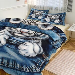 Uphomart Tiger Bedding Set 3 Pieces Full Twin King Queen Size Tiger Duvet Cover Set Comforter Cover Sets with 2 Pillowcases for Boys Girls Teens Men Women Queen