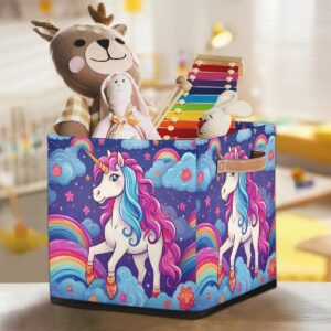 TropicalLife 13x13x13 Inch Large Fabric Storage Cubes Unicorn Rainbow Collapsible Cube Storage Bins Organizer Boxes Cube Baskets for Organizing Closet Shelves