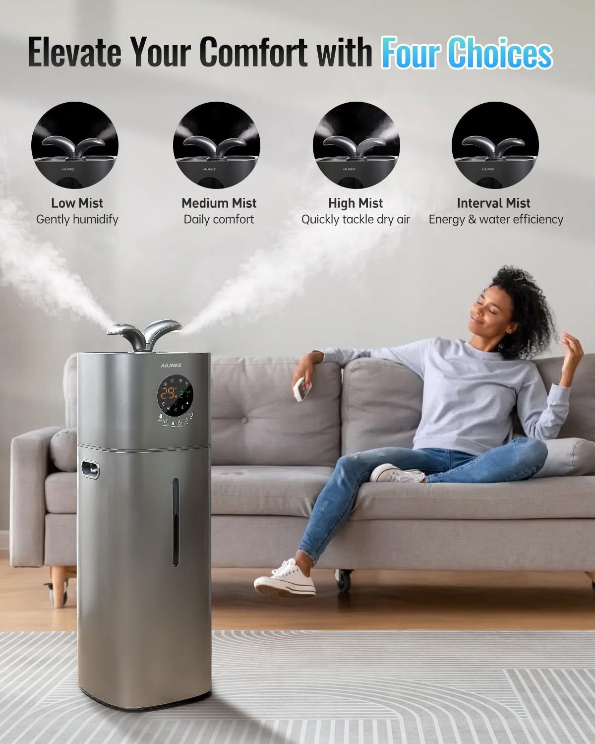 AILINKE Humidifier Large Room, 4.2Gal/16L Humidifiers for Home 2000 sq ft, Humidifiers for Bedroom with Essential Oil Diffuser&Extended Tube, Top Fill Cool Mist Humidifiers for Baby Kids Adults Plants