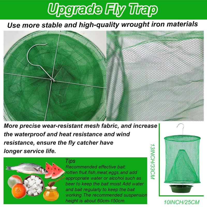 4 Packs Ranch Fly Trap - Fly Traps Outdoor Hanging 2024 Upgraded Fly Catcher,Stable Fly Trap Fly Bag Reusable Fly Traps (Green)