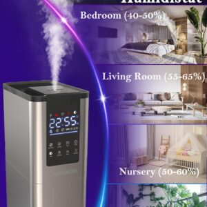 YOKEKON Cool and Warm Mist Humidifier Large Room, 3.4Gal Whole House Humidifiers for Home Bedroom1000 sq ft, Top Fill, 3 Mist Modes, 12H Timer, Aroma Box, Baby Yoga Plants, Silver