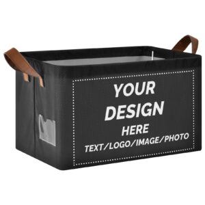 custom storage bins your own design custom foldable containers metal frames fabric storage baskets 2 handles print on demand(1pack,black)