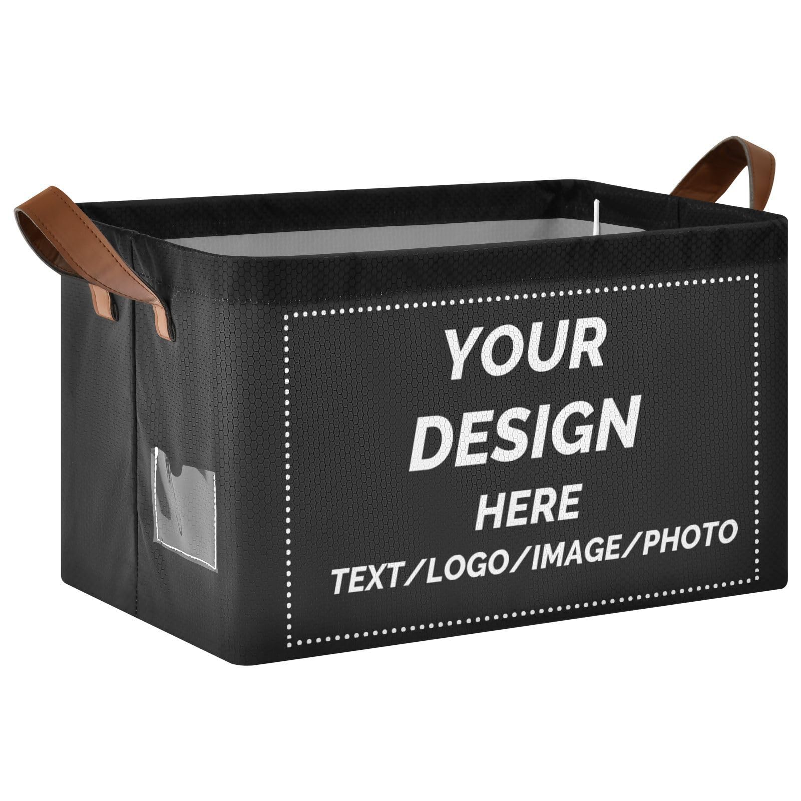 Custom Storage Bins Your Own Design Custom Foldable Containers Metal Frames Fabric Storage Baskets 2 Handles Print On Demand(1pack,black)