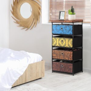 Dresser for Bedroom, 4 Tier Fabric Dresser Tower for Clothes, Drawers Storage with Four Drawers Nightstand with Drawers Retro Cloth Dressers for Bedroom, 16.5 * 12.9 * 33.0in