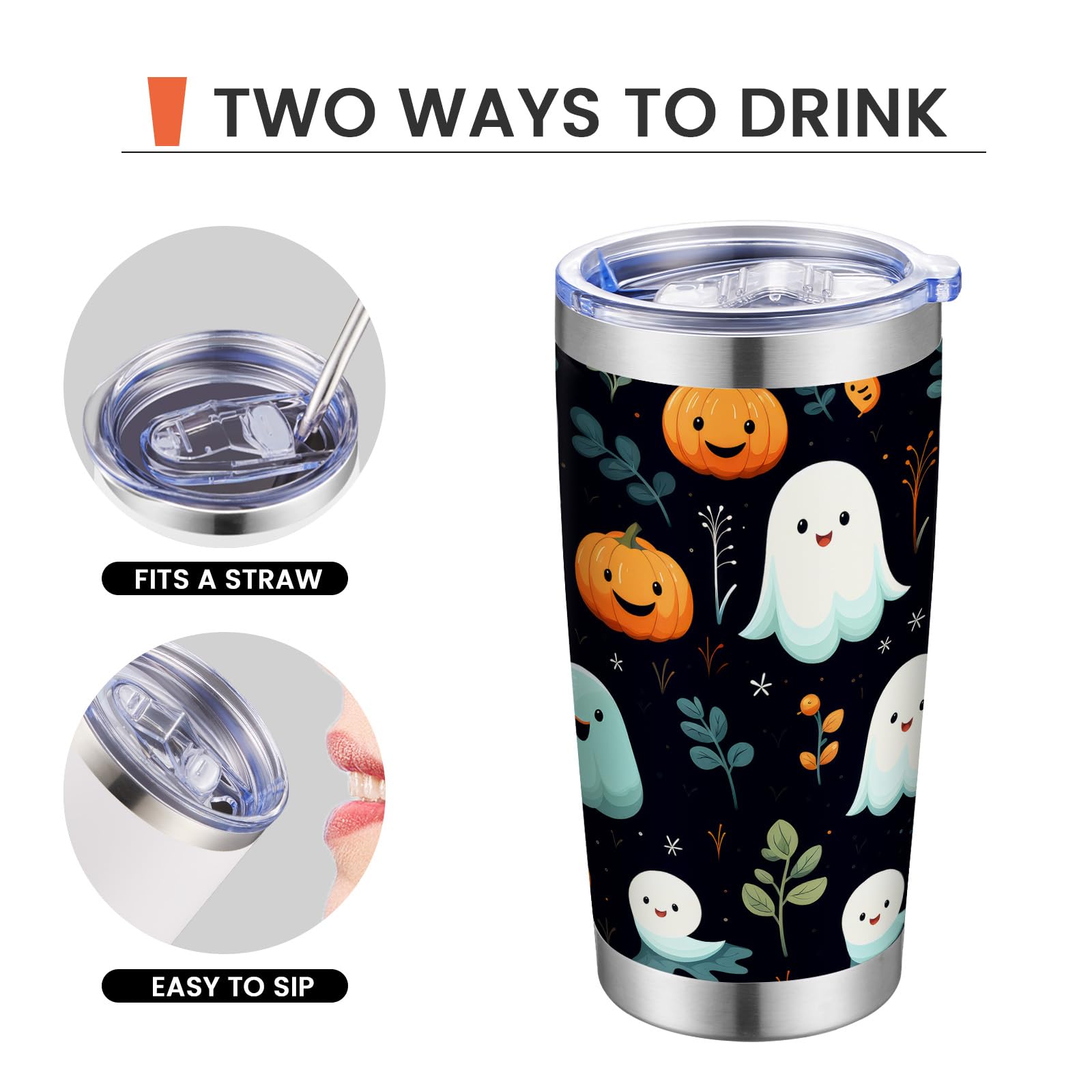 Insulated Tumbler 20oz Halloween Stainless Steel Coffee Cups W/Lid & Straw Double Wall Insulated Tumbler Mugs with Lid and Straw