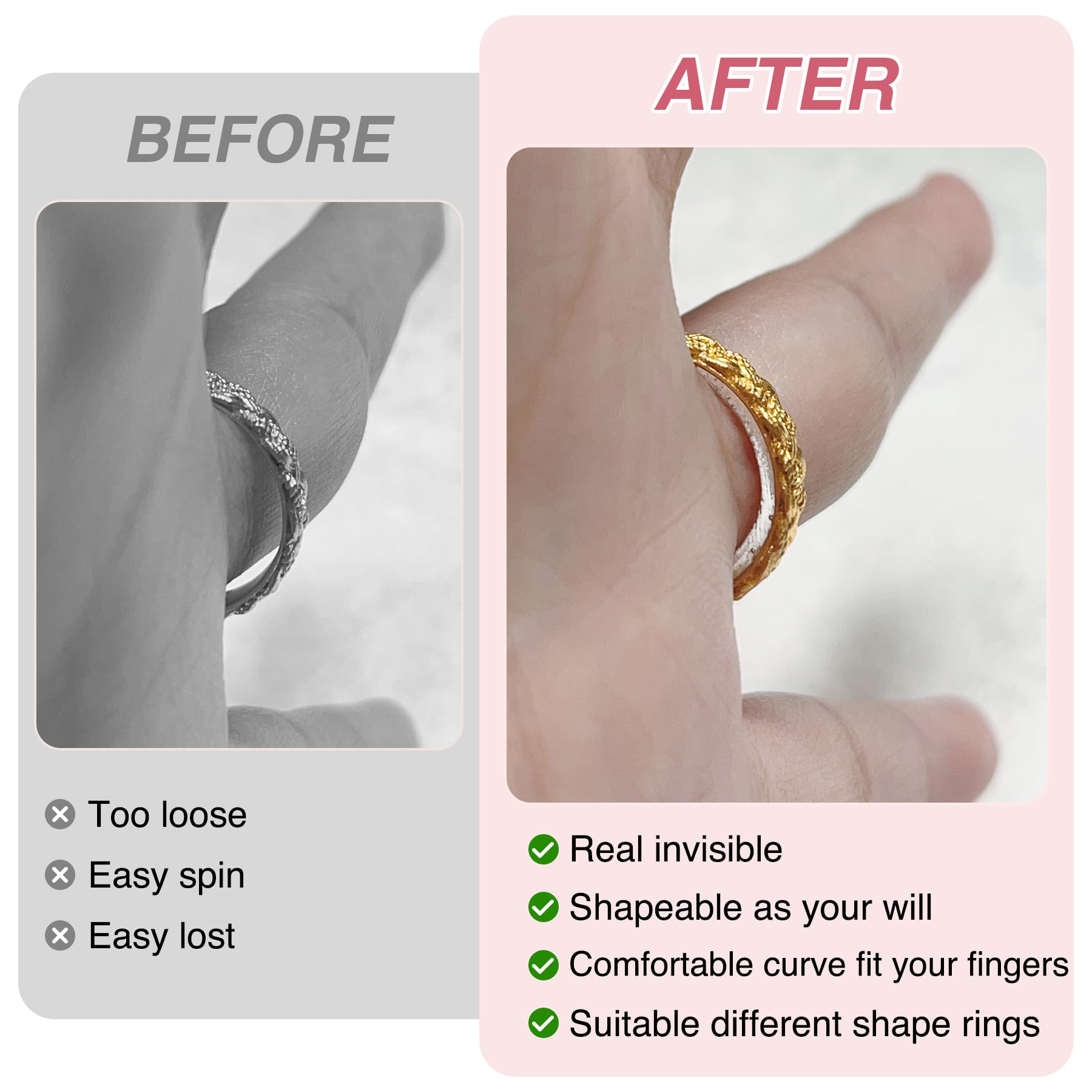 Invisible Ring Size Adjuster, Ring Resizer for Loose Ring, Ring Guards for Woman and Man Ring, Ring Adjuster Adhesive UV Light Easy to Use, Fit for Thin, Wide Rings, Unusual Rings