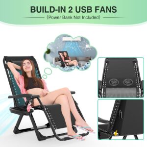 Suteck Zero Gravity Chair with Fans, Camping Lounge Chair w/Upgraded Lock and Cup Holder, Reclining Patio Chairs Folding Recliner for Indoor and Outdoor, Cool All Summer