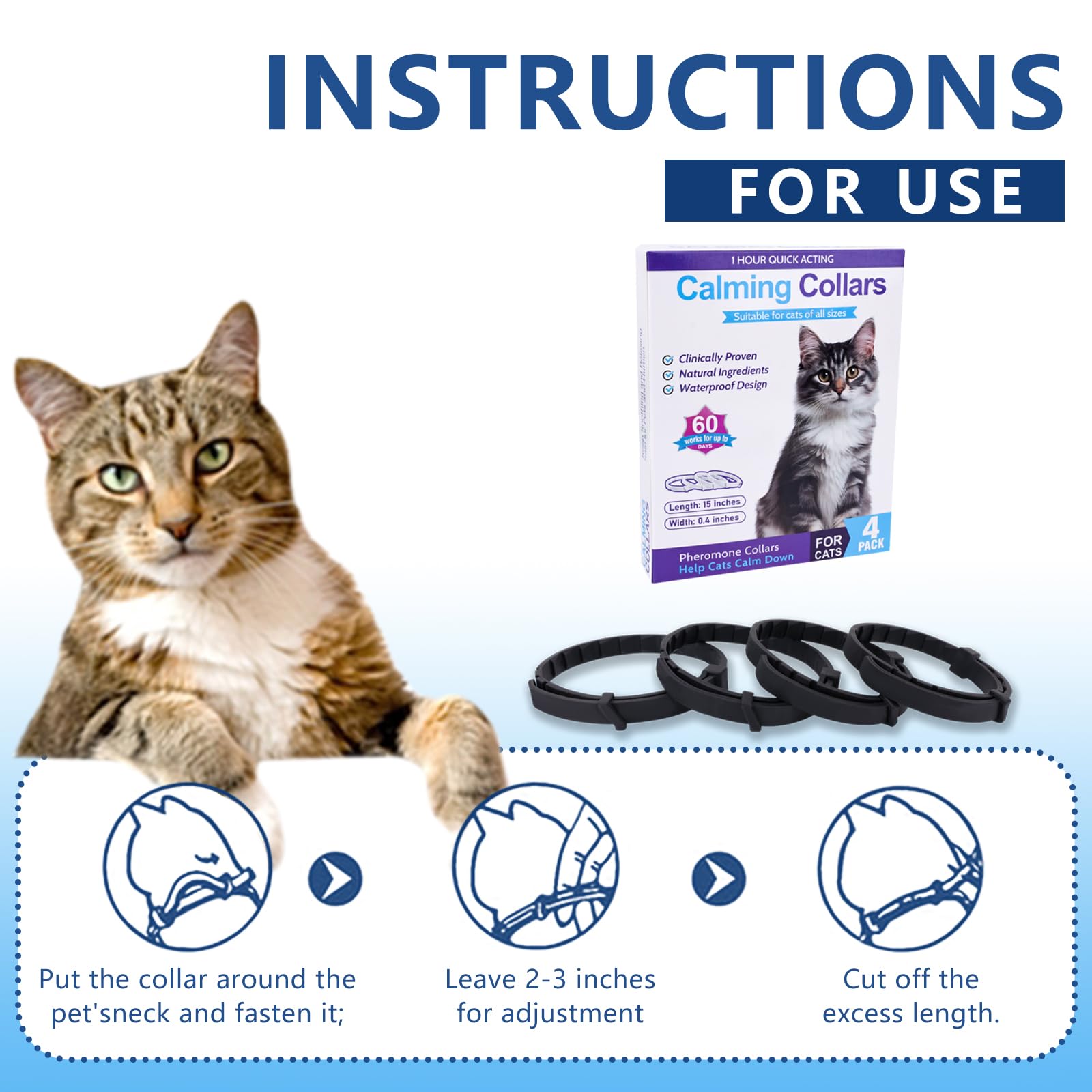 Calming Collar for Cats 4 Pack Cat Anxiety Relief and Stress Lasts 60 Days Cat Calming Collar Calming Pheromone Collar for Cats Cat Pheromone Collar Adjustable Size for All Cats(Black)