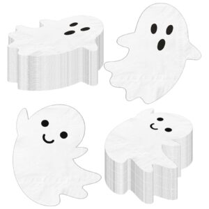 halloween napkins, 40pcs white ghost napkins disposable halloween paper napkins white halloween decor boo napkins for kids halloween spooky ghost party decorations