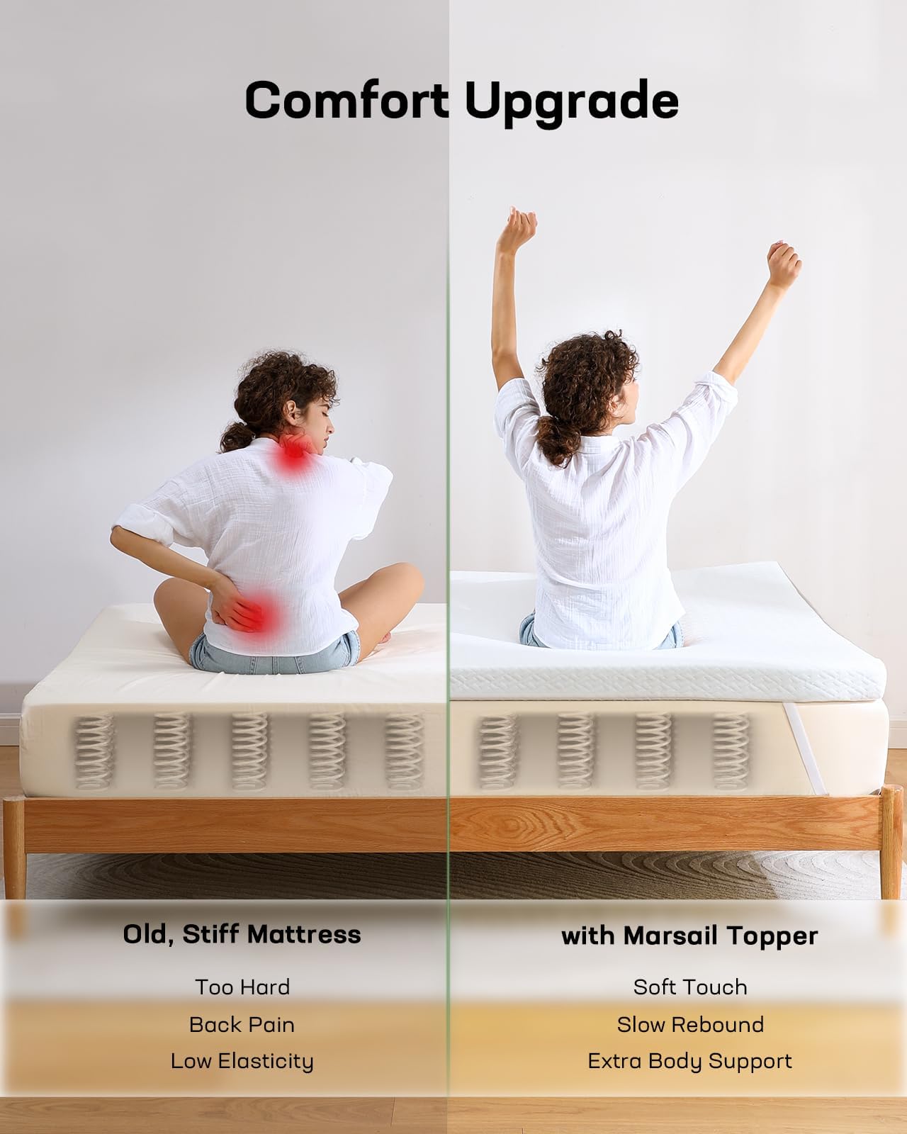 Marsail 3-inch Twin XL Memory Foam Mattress Topper, Gel Infused Cooling Mattress Topper with Removable Cover, Ventilated & Breathable Mattress Topper for Sofa, RV, Bedroom, CertiPUR-US Certified