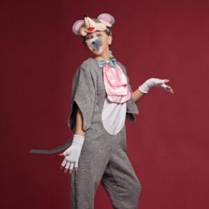 CASW Mouse Costume Ears-Headband-Tail-Nose-Bow-Tie Accessories Set : Standing Up Grey and Pink Ears Headband and Tail, Bow Tie Mouse Halloween Accessories Set - for Toddlers and Kids