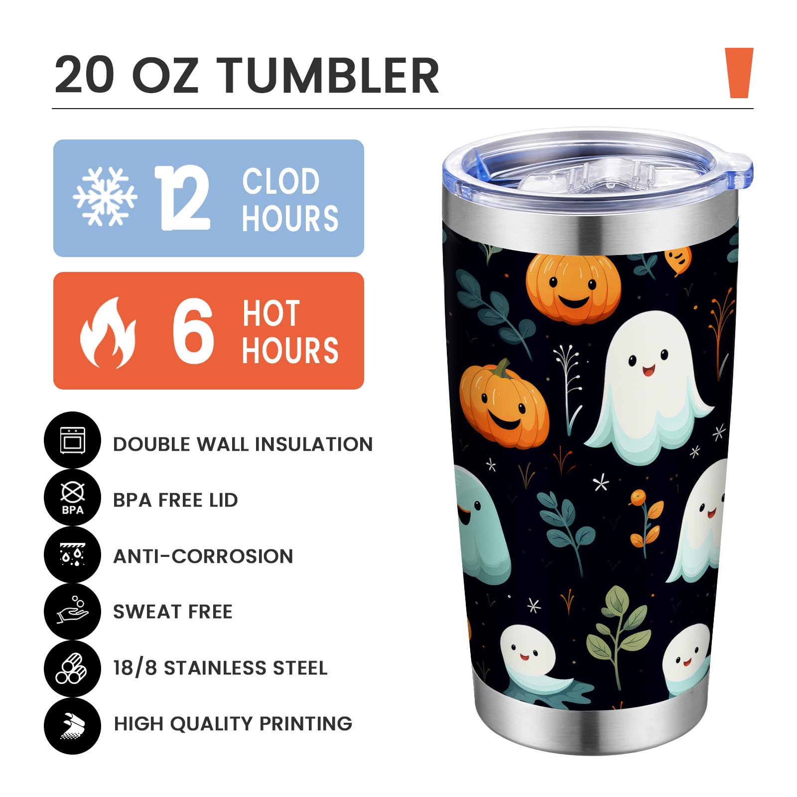 Insulated Tumbler 20oz Halloween Stainless Steel Coffee Cups W/Lid & Straw Double Wall Insulated Tumbler Mugs with Lid and Straw