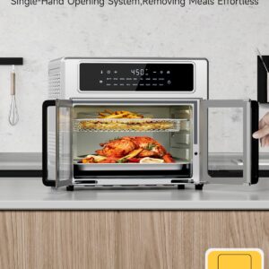 Kitchen Elite Air Fryer French Door Oven,26.4 Qt Easy Cleanup & Use Large Countertop Toaster Oven Combo,18 Presets & 1 Preheat & 1 Light,Multi-Layer Cooking,4 Accessories,Stainless Steel