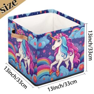 TropicalLife 13x13x13 Inch Large Fabric Storage Cubes Unicorn Rainbow Collapsible Cube Storage Bins Organizer Boxes Cube Baskets for Organizing Closet Shelves