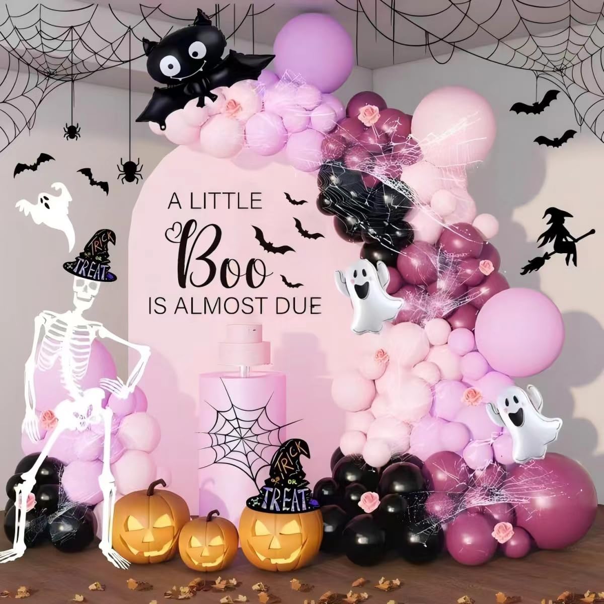 Tenelat A Little Boo is Almost Due Baby Shower Decal for Balloon Arch - Halloween Boo Backdrop Sticker,Bat First Birthday Photography Background, Kids 1st Birthday Party Decor (A Little Boo Decal)