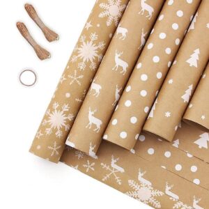 STEZHOU Wrapping Paper Set,5 Sheets Kraft Brown Recycled Gift Wrapping Paper,16.75 x 39.75 inches per sheet,Birthday,Wedding,Valentine's Day, Christmas,Baby Showe，Winter Solstice