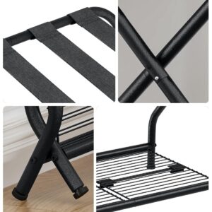 NEFROM Luggage Rack Pack of 2, Foldable Suitcase Stand with Storage Shelf, Metal Luggage Holder for Guest Room, Bedroom, Hotel LR-BK-2