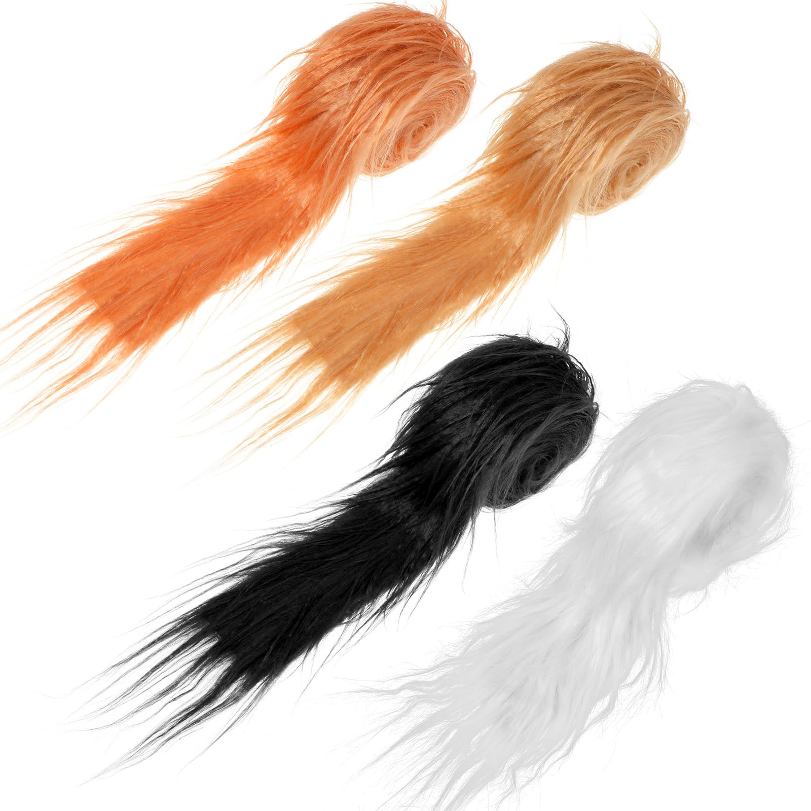 4Pcs Shaggy Plush Faux Fur Fabric 2 x 60inch Precut Strips Fake Fur Soft Fluffy Fabric Fuzzy Craft Fur for Halloween Gnome Plush Beard Gnome Hair Role Play DIY Crafts(White + Black + Brown + Orange)