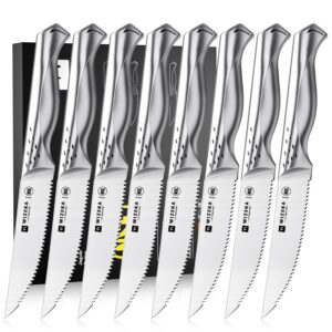 wizeka steak knives set of 8, dishwasher safe serrated steak knives 4.5 inches, german stainless steel kitchen knives of steak, jaguar series