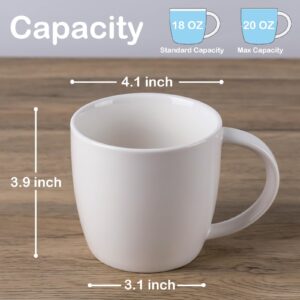 Tacuhy Large Coffee Mugs Set of 2, 20 oz Coffee Mugs, Big Coffee Cups with Large Handle, Ceramic Mugs for Coffee Tea (White)