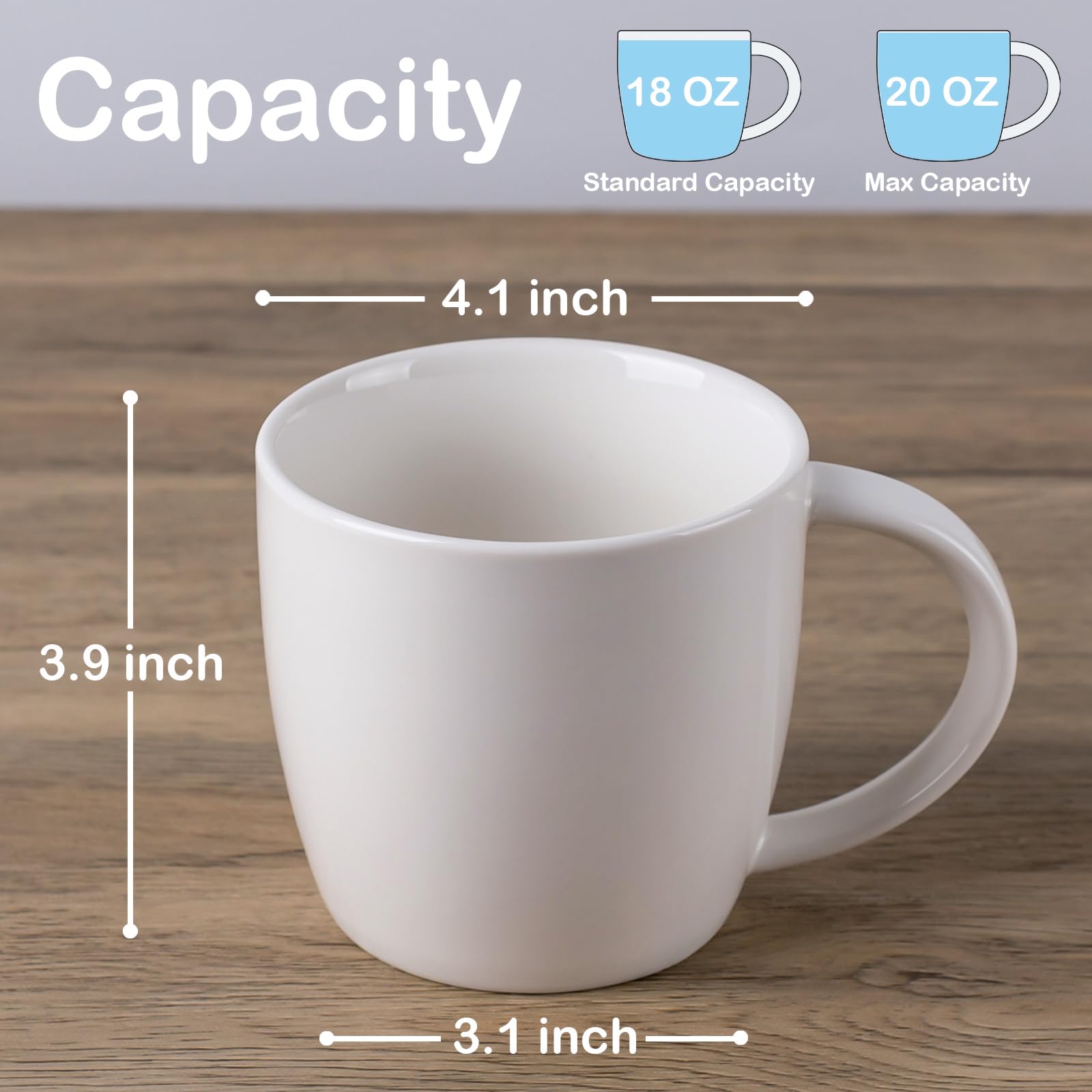 Tacuhy Large Coffee Mugs Set of 2, 20 oz Coffee Mugs, Big Coffee Cups with Large Handle, Ceramic Mugs for Coffee Tea (White)