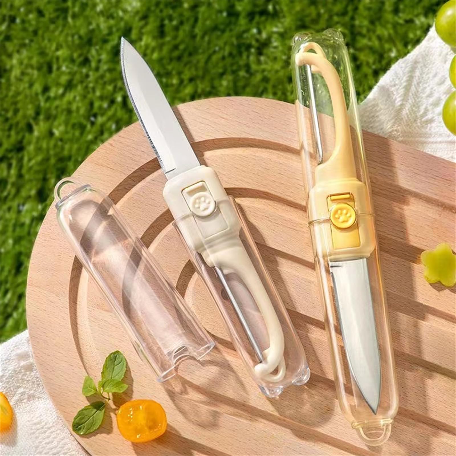 Multifunctional 2-in-1 Fruit Knife, Stainless Steel Fruit Knife with Built-in Peeler and Protective Case, Suitable for Picnics, Camping and Travel. (White)