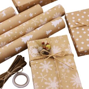 stezhou wrapping paper set,5 sheets kraft brown recycled gift wrapping paper,16.75 x 39.75 inches per sheet,birthday,wedding,valentine's day, christmas,baby showe，winter solstice