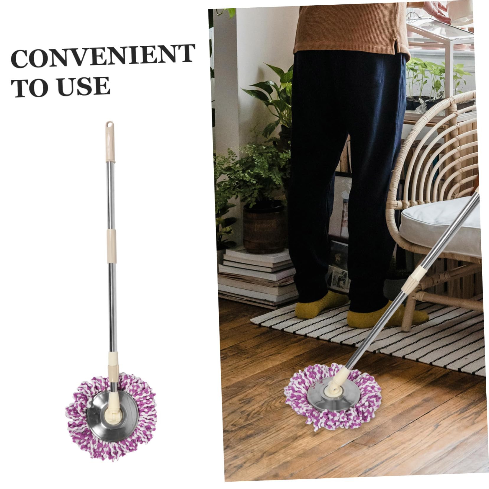 NOLITOY 1 Set Mop Rotary Mop Replacement Mop Stick Rotating Mop Rod Round Mop Detachable Mop Pole Extendable Floor Mop Industrial Mop Leaning Mop Detachable Rotary Mop Pole Plastic Pp