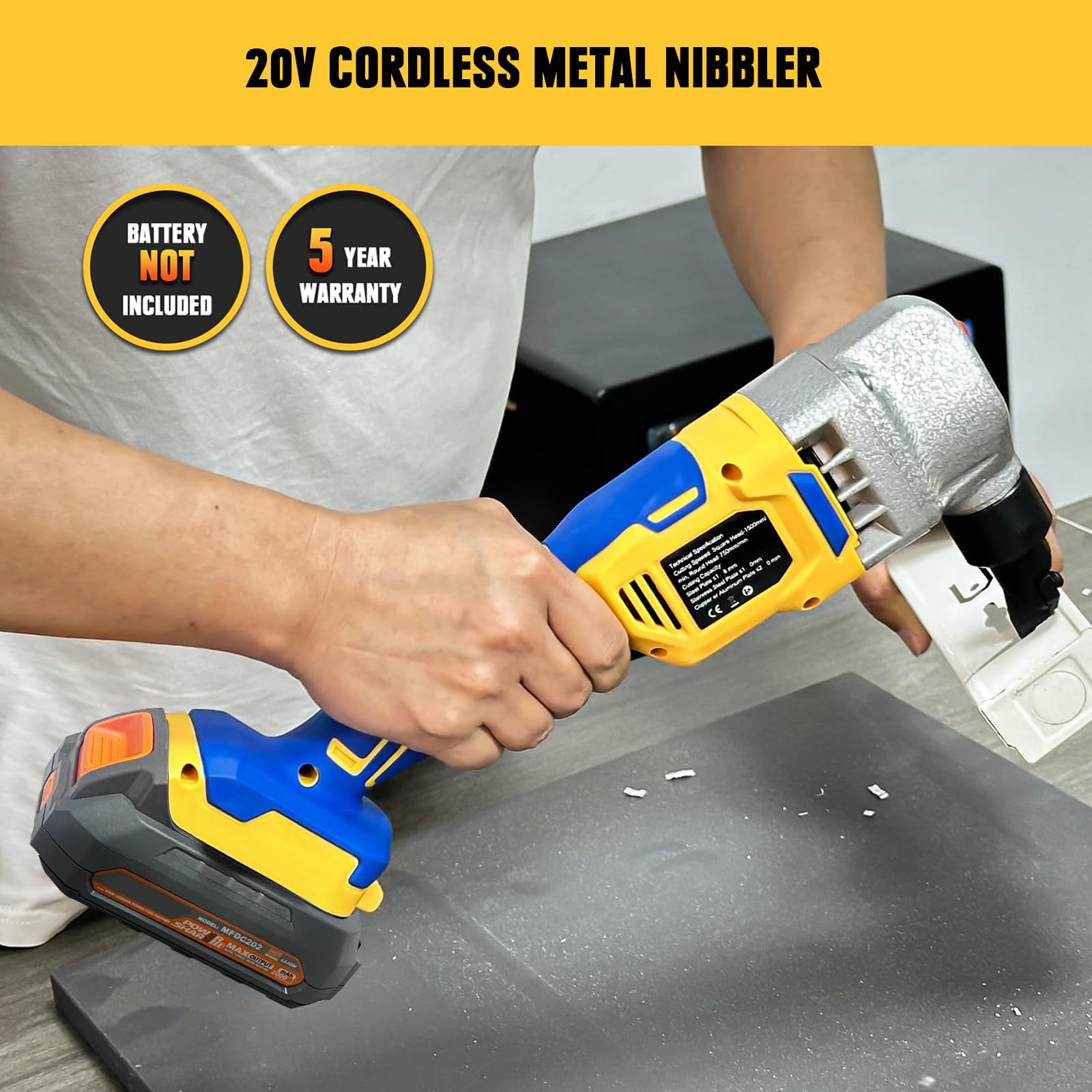 Cordless 20V Nibbler, 18 Gauge Sheet Metal Cutter with 1200RPM Brushless Motor | Replaced Blades for Cutting Aluminium, Stainless Steel, Plastic (Tool Bare)