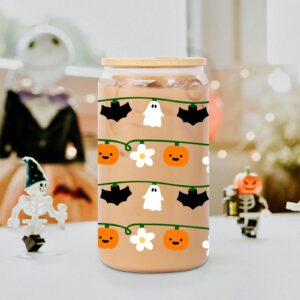 Lovearth Halloween Pumpkin Ghost String Lights Cup, Fall Cup, Halloween Bats Cup, 16oz Halloween Glass Cup with Lid & Straw, Spooky Gifts, Halloween Gifts for Women, Men, Teens, Halloween Lovers