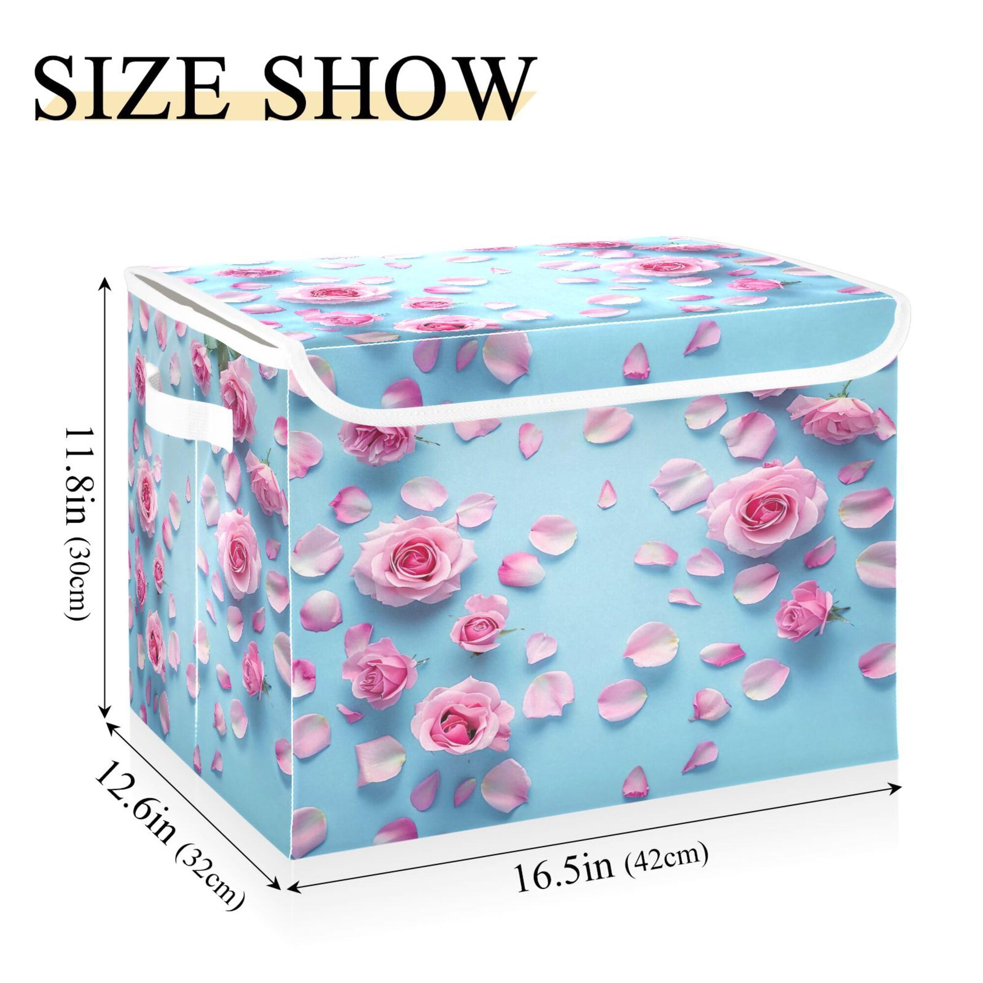 Hzwxjrlf Foldable Storage Box, Storage Bins with Lids， Storage Boxes with Handles, Storage Boxes For Clothing, Storage Bins For Homes and Offices （Beautiful Roses）