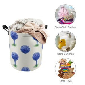 MoBlinko Blue Golf Balls Laundry Hamper Collapsible Laundry Basket with Handles Waterproof Clothes Toy Round Storage Bin for Bedroom Bathroom