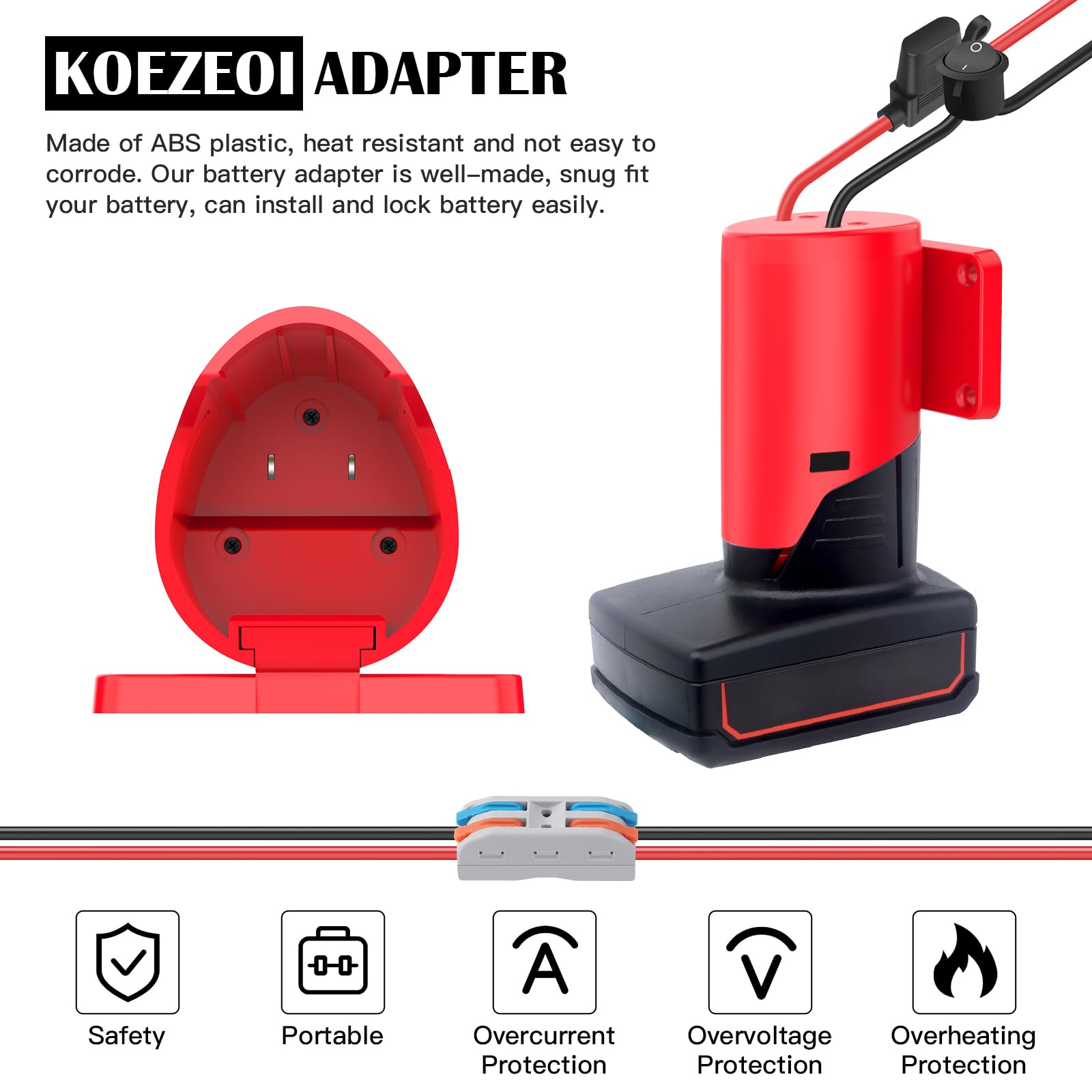 KOEZEOI 2 Packs Power Wheel Adapter for Milwaukee M12 Battery Adapter 12V Power Wheel Battery Conversion Kit with Fuse & Switch & Wire Terminals 12AWG Wire for DIY Ride On Truck and Rc Toys