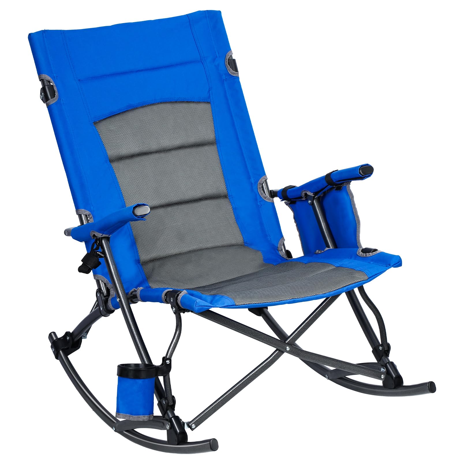 Rocking Chair, Camping Chair, Oversized Folding Rocking Camping Chair, Adults Heavy Duty Camping Chair, Outside Folding Rocking Chair for Patio, Lawn and Outdoors (Blue)