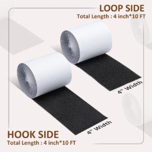 4 Inch x 10 Feet Black Heavy Duty Hook and Loop Tape Adhesive, Self Adhesive Heavy Duty Strips, Keep Sofa Cushions from Sliding, Prevent Sofa Cushions, Patio Cushions, Carpets, Mattresses Sliding